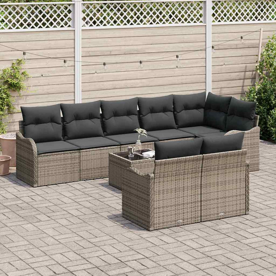 Tuin Sofa Set met kussen 9 pcs Grijs Poly riet