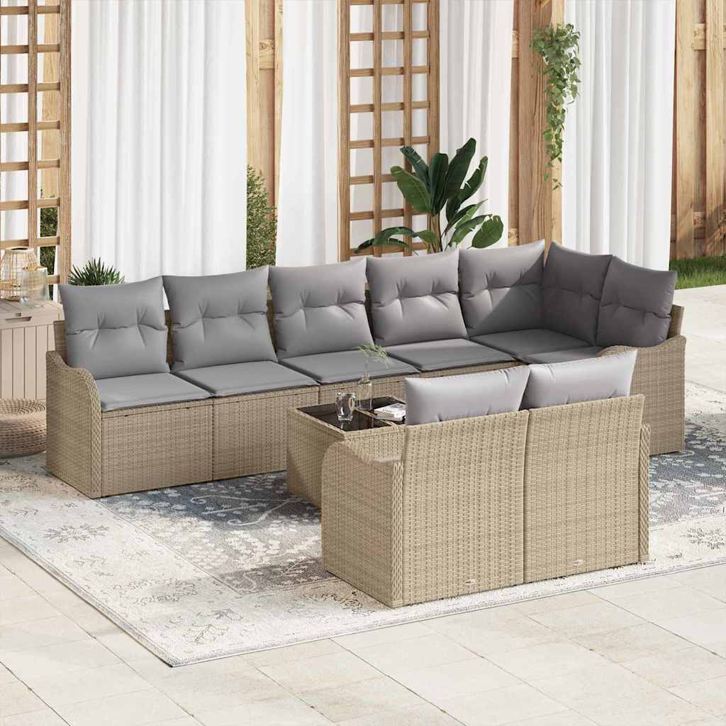 Tuin Sofa Set Met Kussen 9 Pcs Poly Riet beige en lichtgrijs met tafel