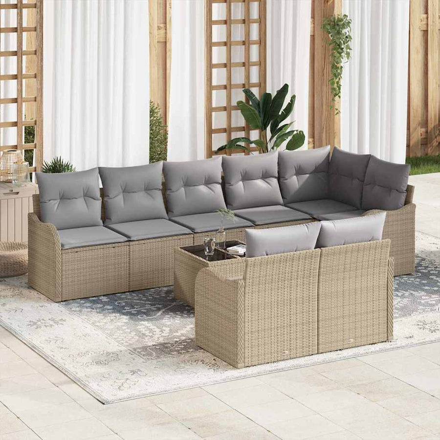 Tuin Sofa Set Met Kussen 9 Pcs Poly Riet beige en lichtgrijs met tafel