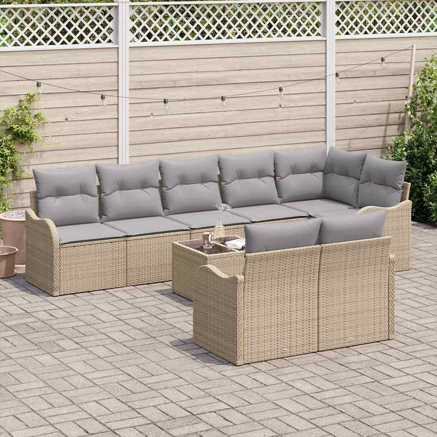 Tuin Sofa Set Met Kussen 9 Pcs Poly Riet beige en lichtgrijs met tafel