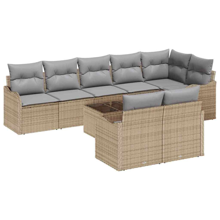 Tuin Sofa Set Met Kussen 9 Pcs Poly Riet beige en lichtgrijs met tafel