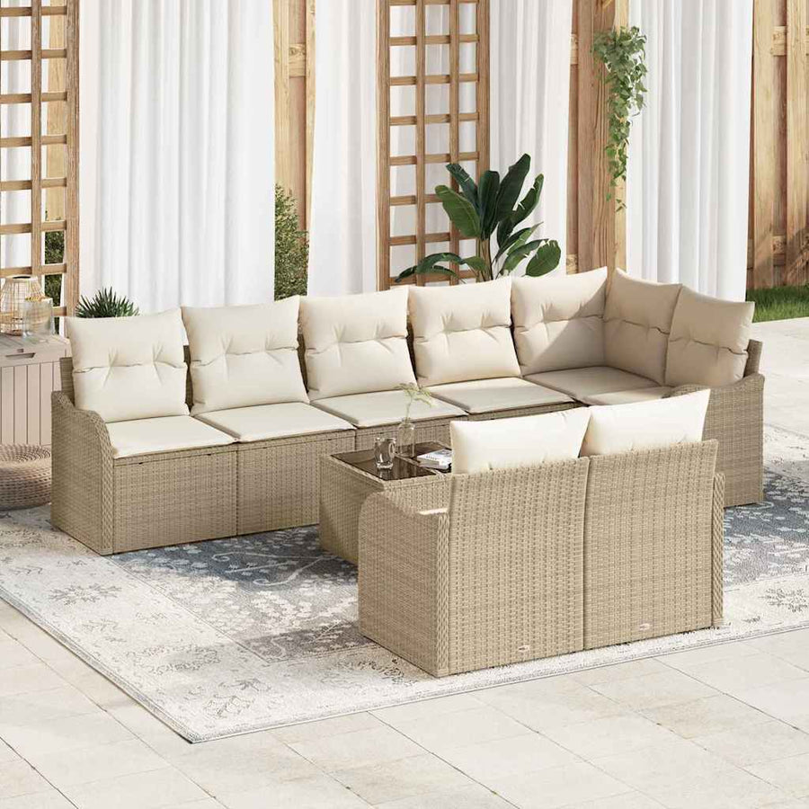 Tuin Sofa Set met opslag 9 pcs Beige en Wit poly rattan