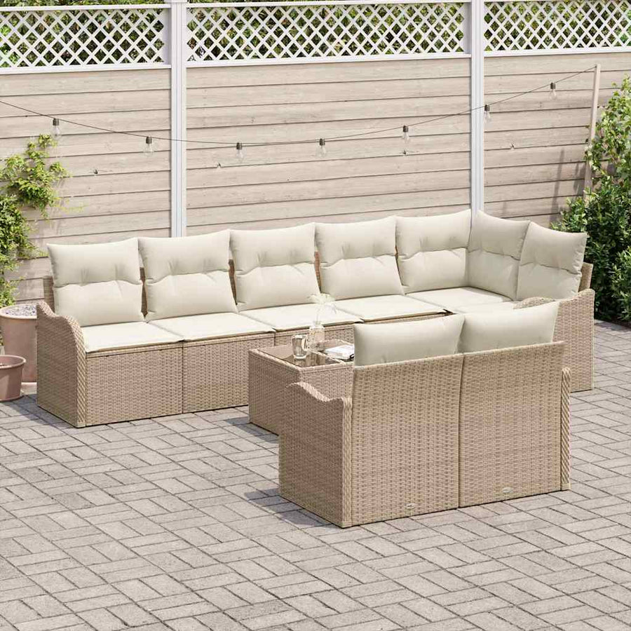 Tuin Sofa Set met opslag 9 pcs Beige en Wit poly rattan