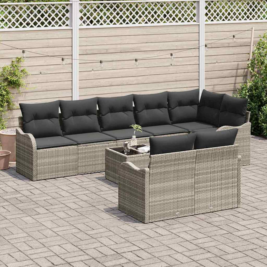 Tuin Sofa Set met kussen 9 pcs Lichtgrijs Poly riet