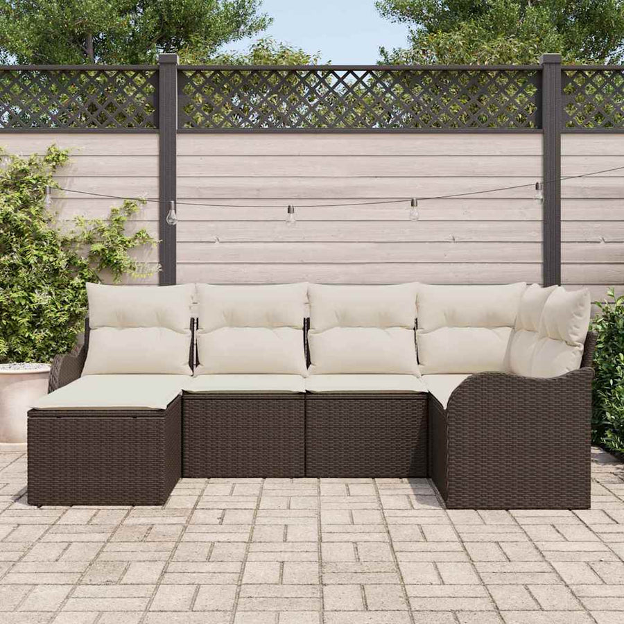 Tuin Sofa Set met kussen 6 pcs Bruin en wit Poly riet