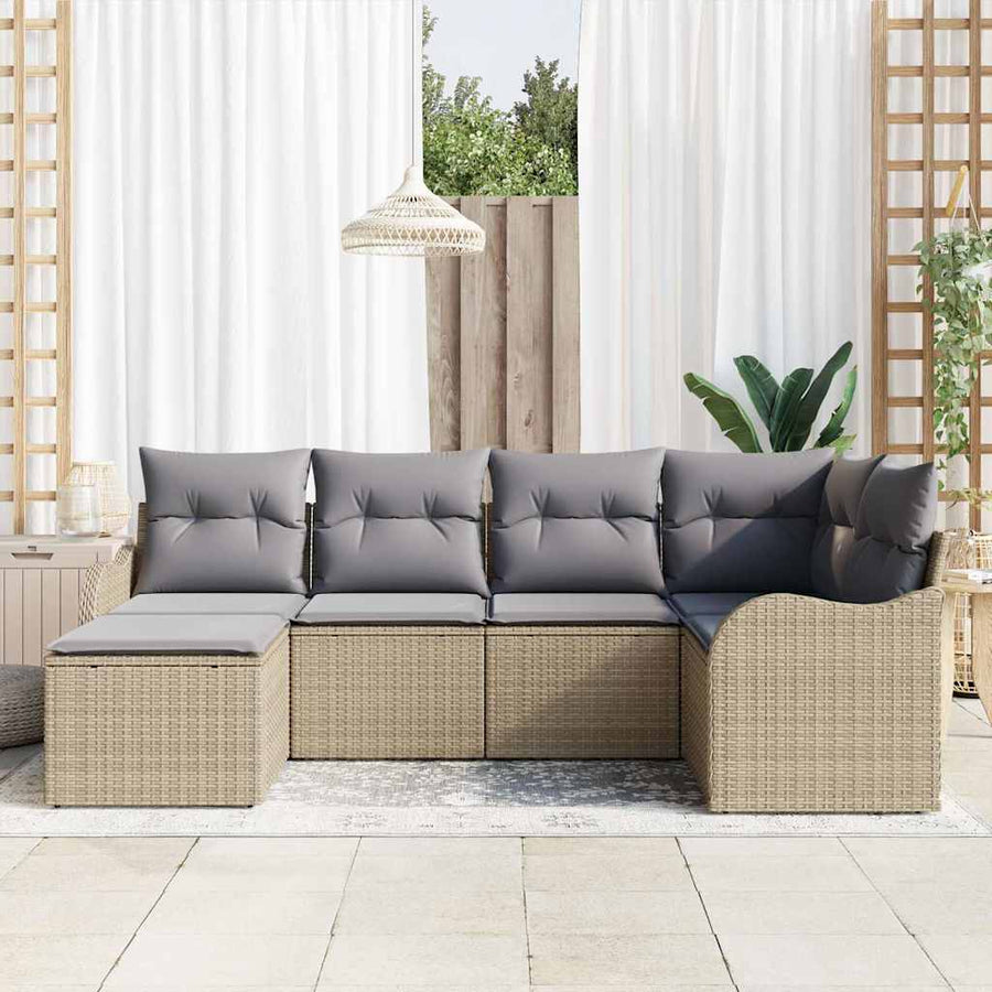 Tuin Sofa Set met kussen 6 pcs beige en lichtgrijs Poly riet