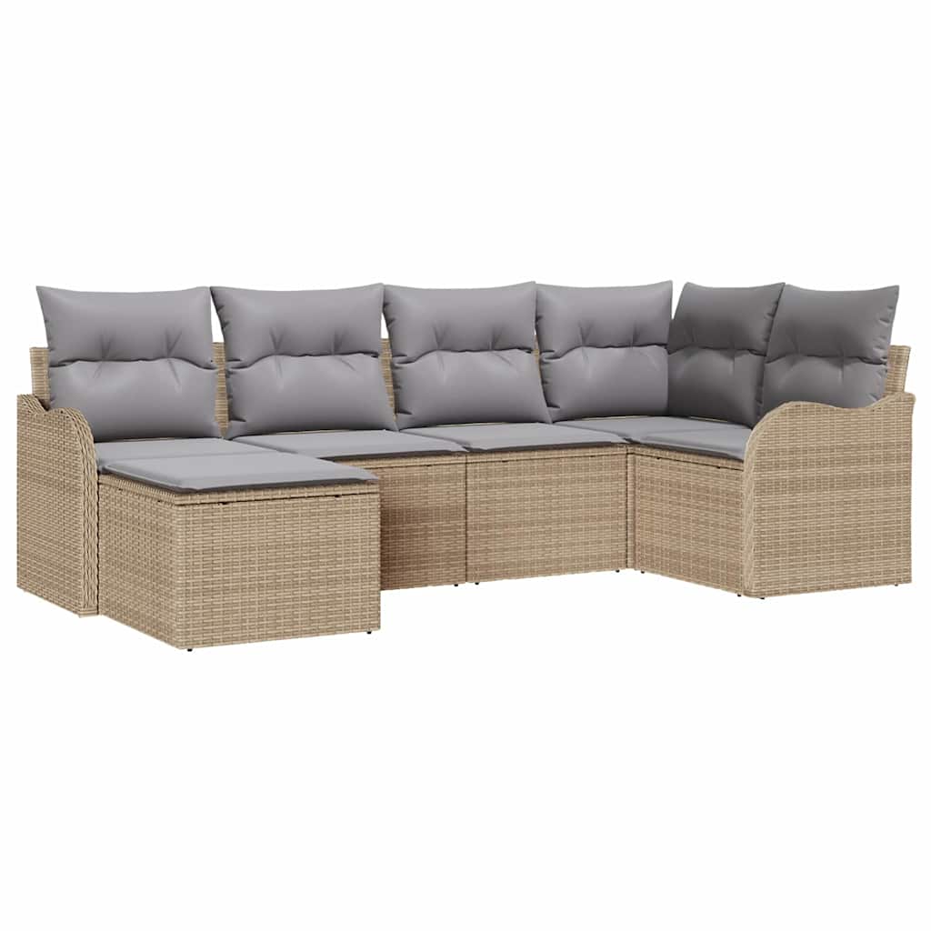 Tuin Sofa Set met kussen 6 pcs beige en lichtgrijs Poly riet