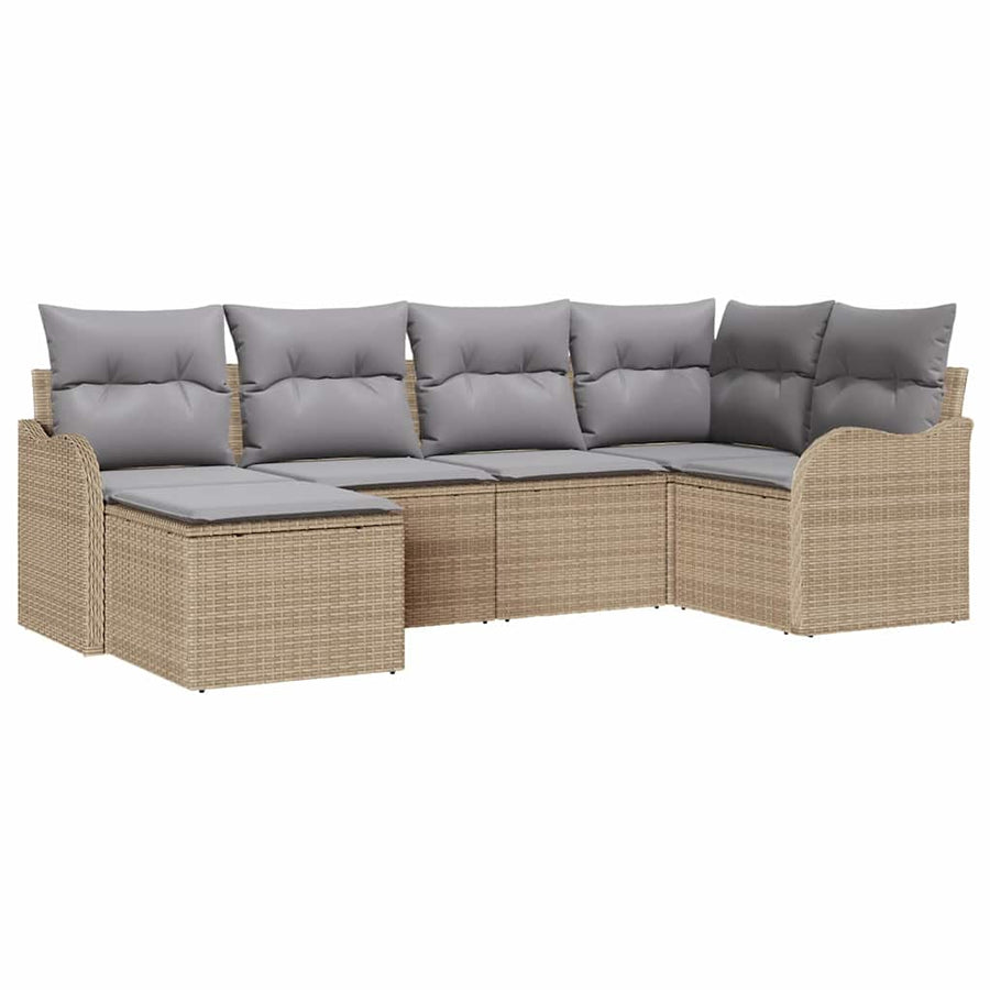 Tuin Sofa Set met kussen 6 pcs beige en lichtgrijs Poly riet