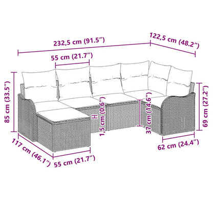 Tuin Sofa Set met kussen 6 pcs beige en lichtgrijs Poly riet