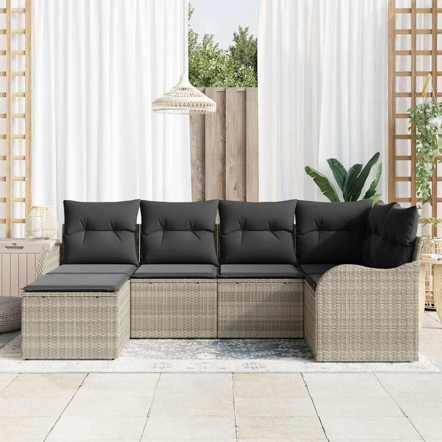 Tuin Sofa Set met kussen 6 pcs Lichtgrijs Poly riet