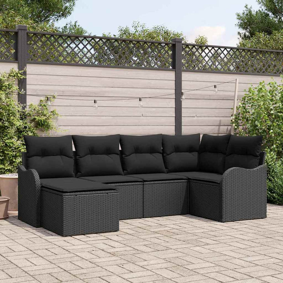 Tuin Sofa Set met kussen 6 pcs Zwart Poly riet
