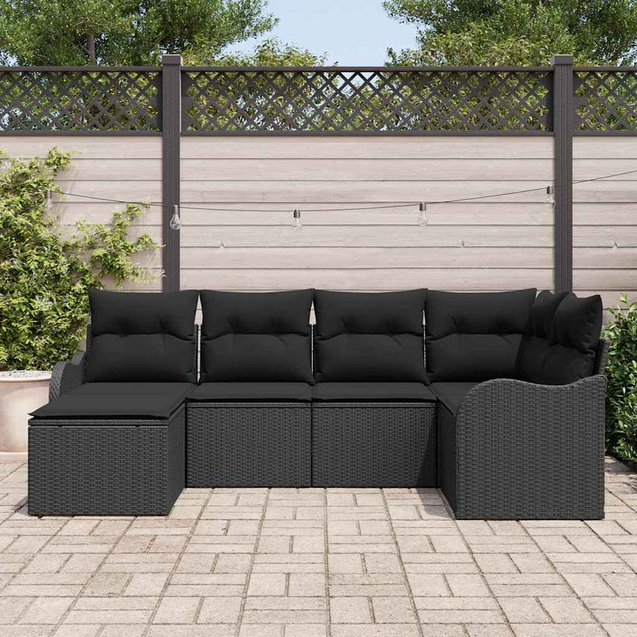 Tuin Sofa Set met kussen 6 pcs Zwart Poly riet