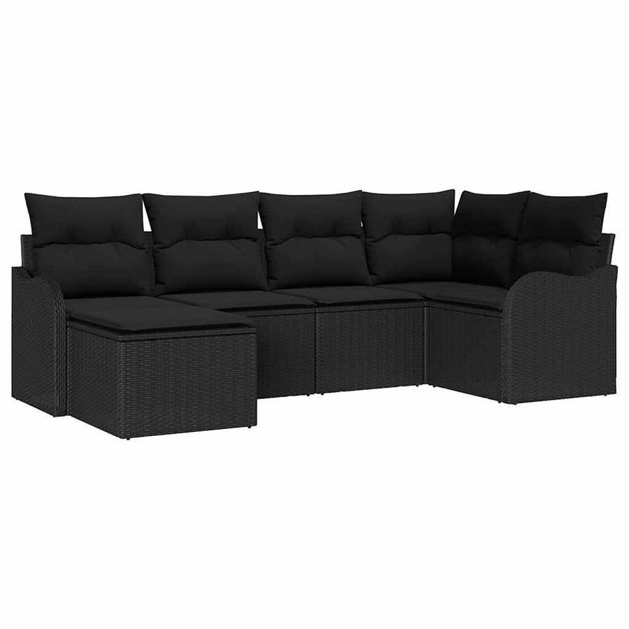 Tuin Sofa Set met kussen 6 pcs Zwart Poly riet
