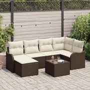 Tuinbank set poly riet bruin 7-delig