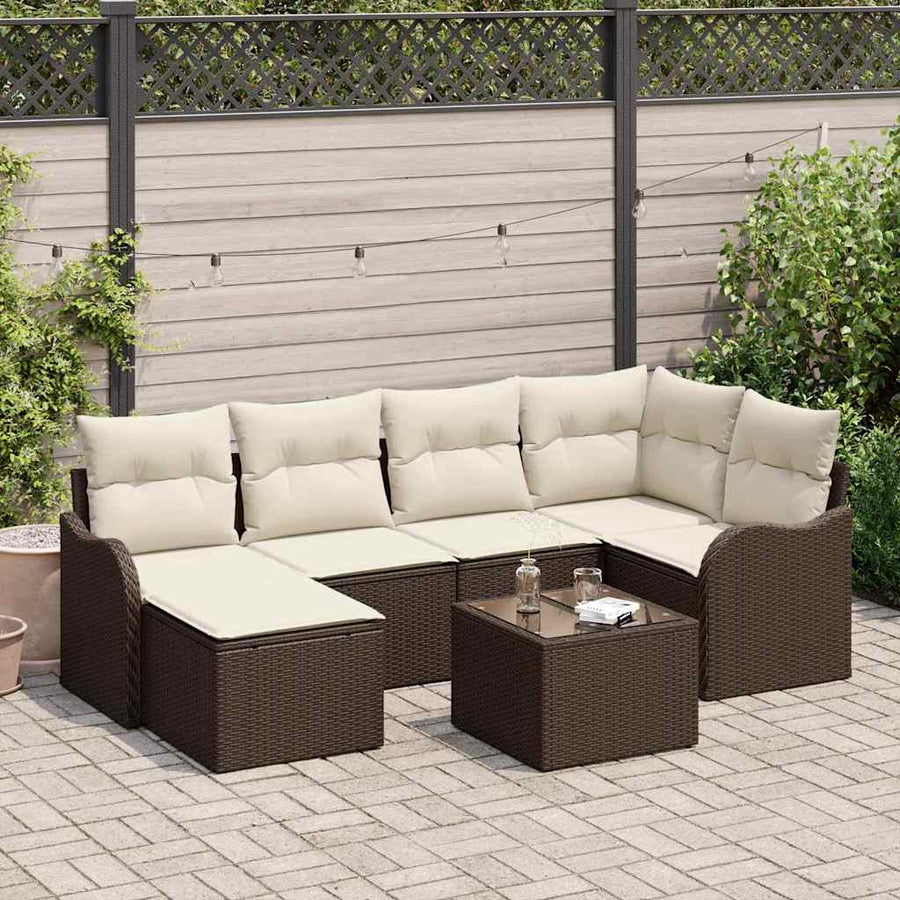 Tuin Sofa Set met kussen 7 pcs Bruin en wit Poly riet