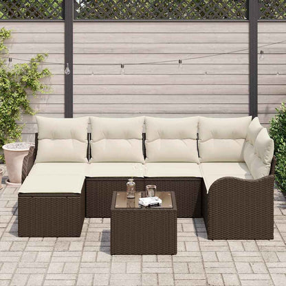 Tuin Sofa Set met kussen 7 pcs Bruin en wit Poly riet