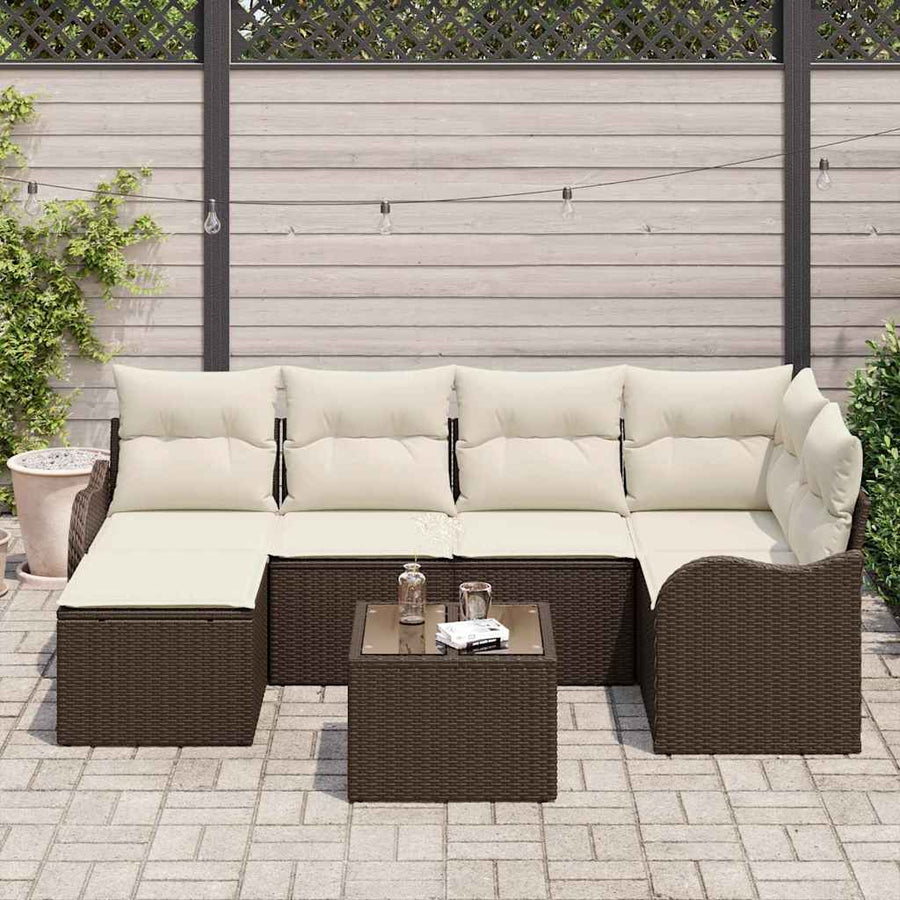 Tuin Sofa Set met kussen 7 pcs Bruin en wit Poly riet
