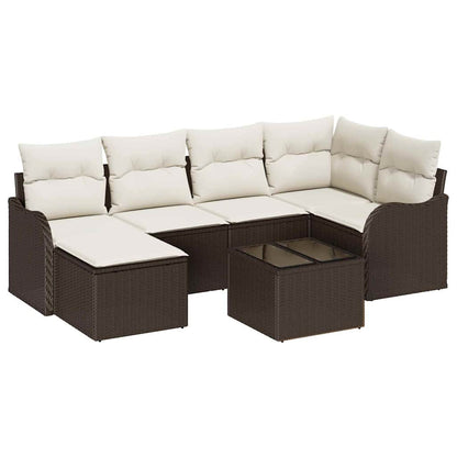 Tuin Sofa Set met kussen 7 pcs Bruin en wit Poly riet