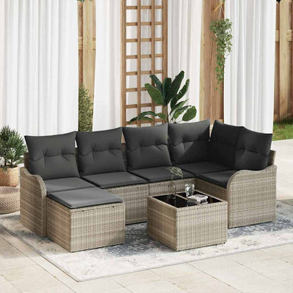 Tuin Sofa Set met kussen 7 pcs Lichtgrijs Poly riet