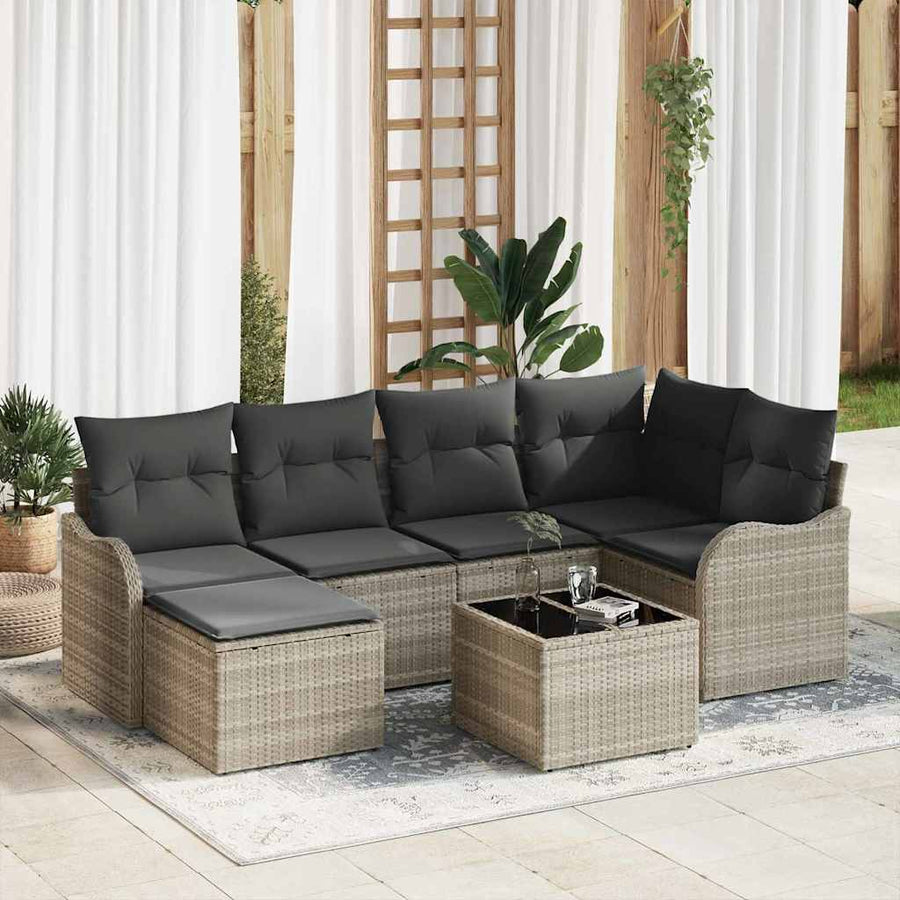 Tuin Sofa Set met kussen 7 pcs Lichtgrijs Poly riet
