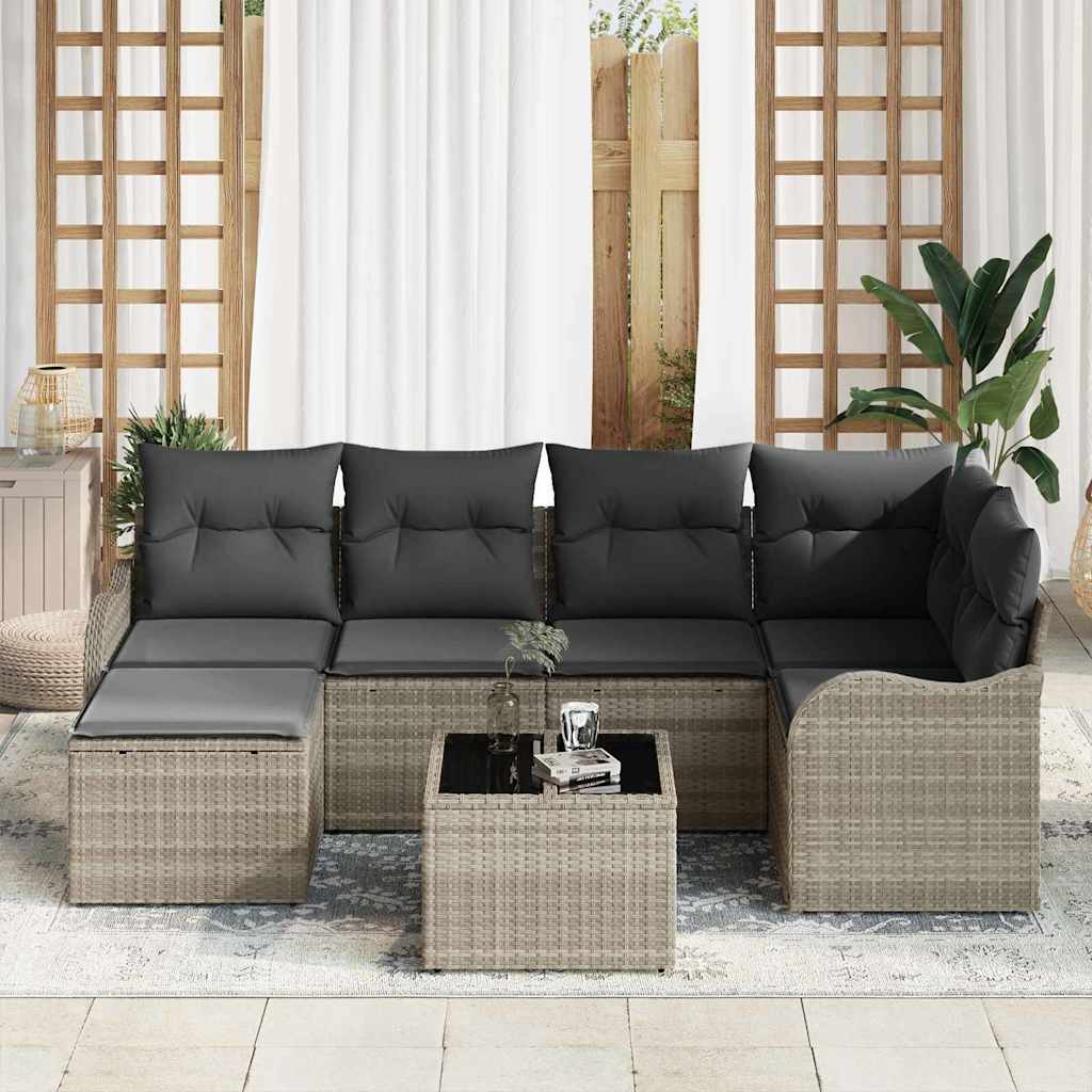 Tuin Sofa Set met kussen 7 pcs Lichtgrijs Poly riet