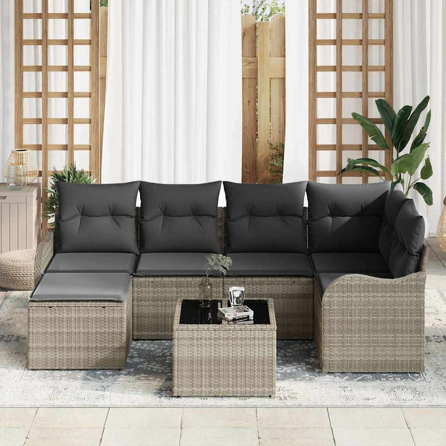 Tuin Sofa Set met kussen 7 pcs Lichtgrijs Poly riet