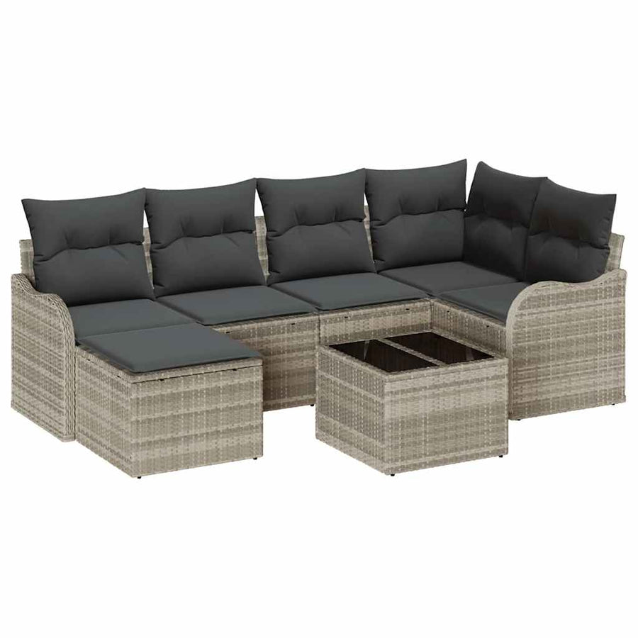 Tuin Sofa Set met kussen 7 pcs Lichtgrijs Poly riet