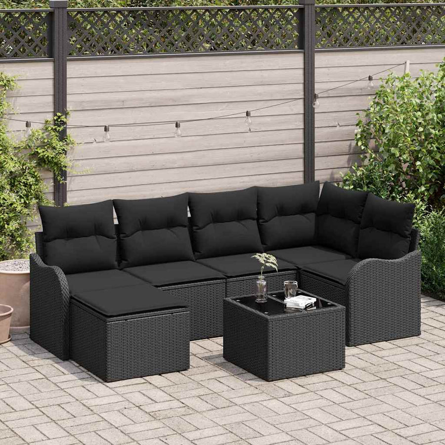 Tuin Sofa Set met kussen 7 pcs Zwart Poly riet