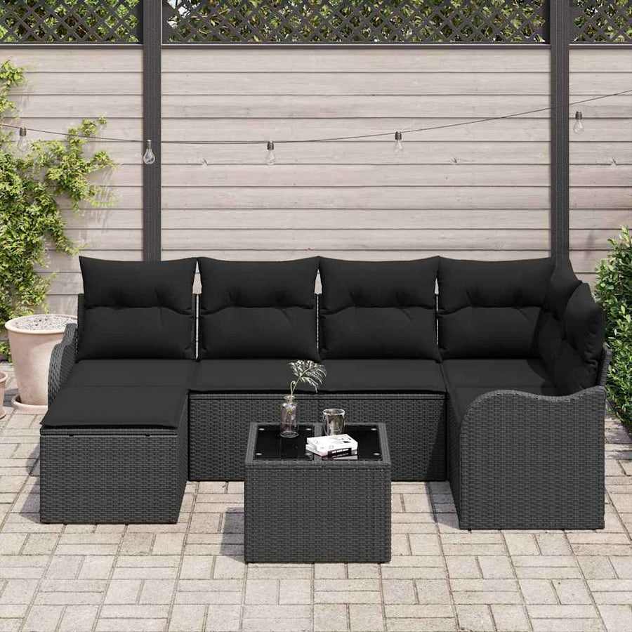 Tuin Sofa Set met kussen 7 pcs Zwart Poly riet