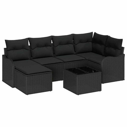 Tuin Sofa Set met kussen 7 pcs Zwart Poly riet