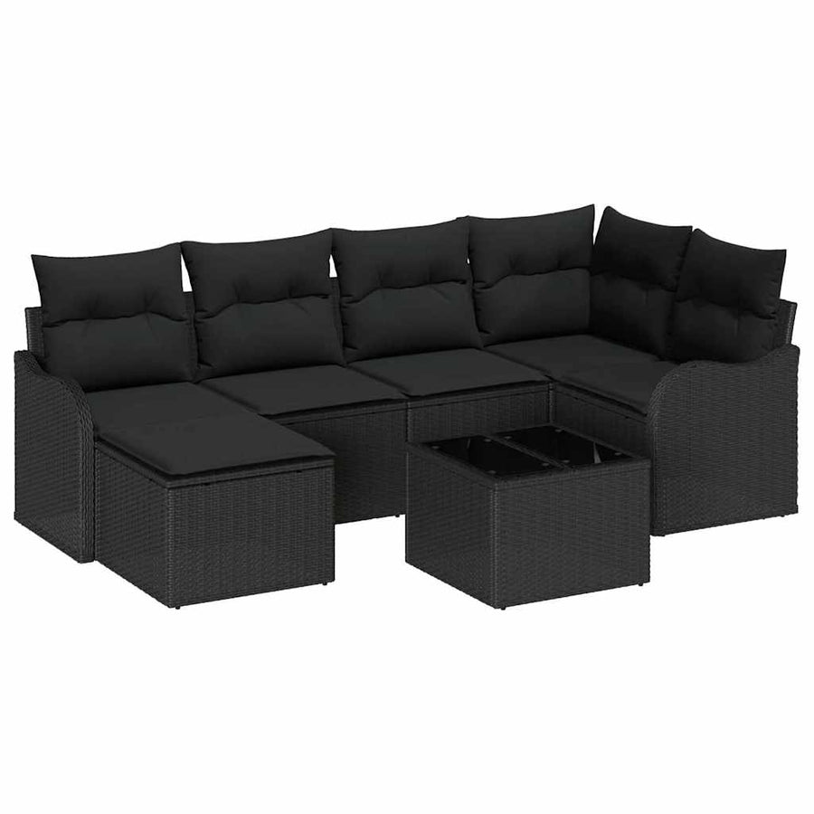 Tuin Sofa Set met kussen 7 pcs Zwart Poly riet