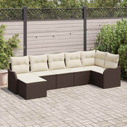 Tuinset poly riet bruin wit 7-delig modulair