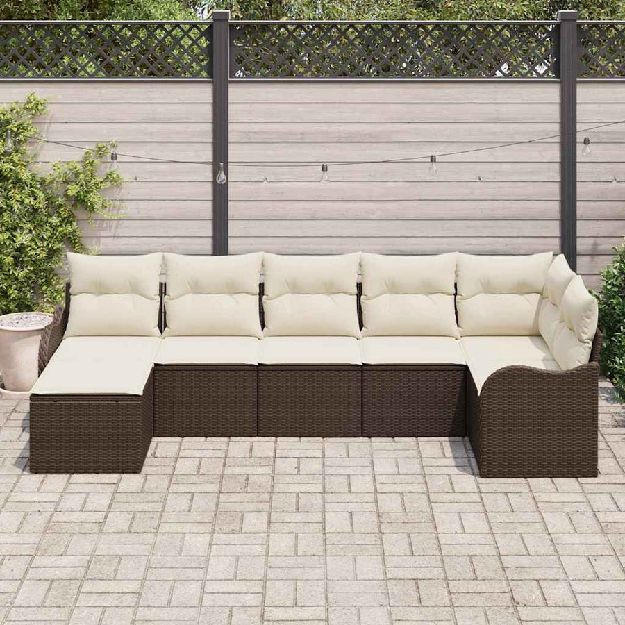 Tuin Sofa Set met kussen 7 pcs Bruin en wit Poly riet