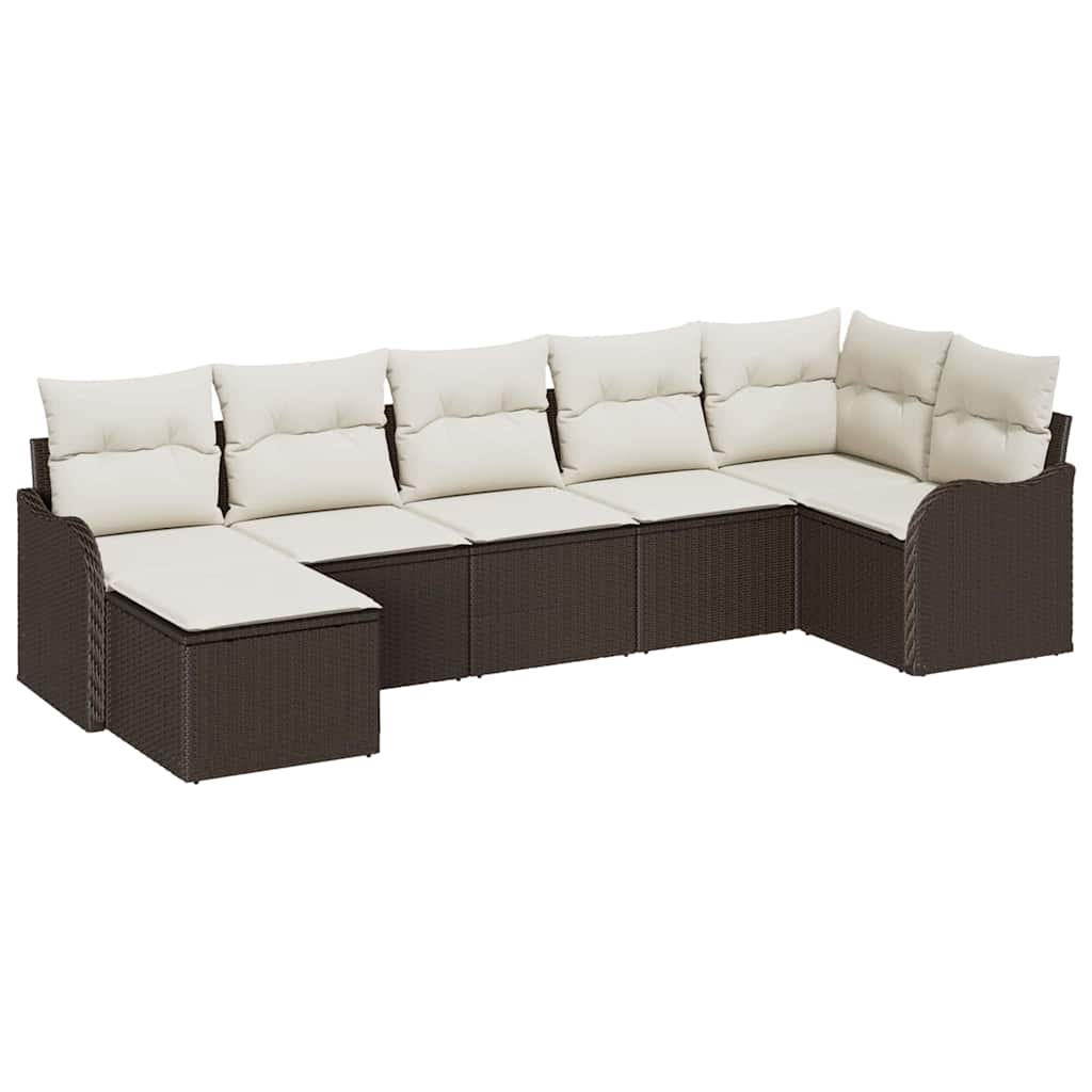 Tuin Sofa Set met kussen 7 pcs Bruin en wit Poly riet