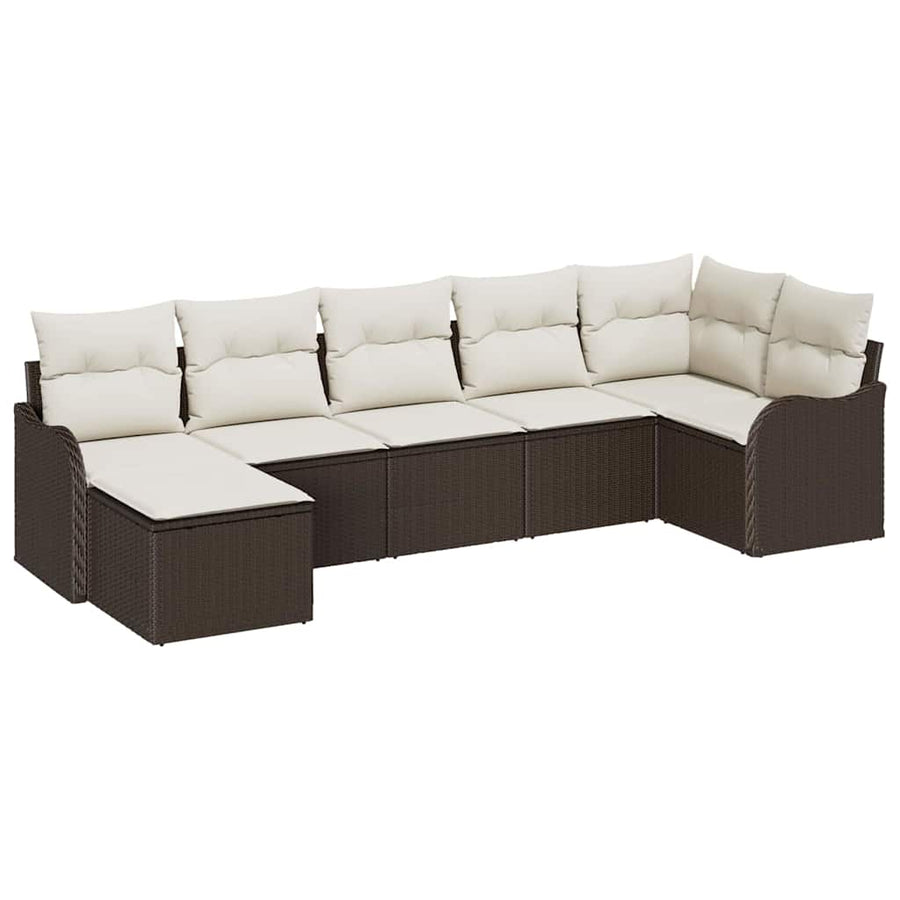 Tuin Sofa Set met kussen 7 pcs Bruin en wit Poly riet