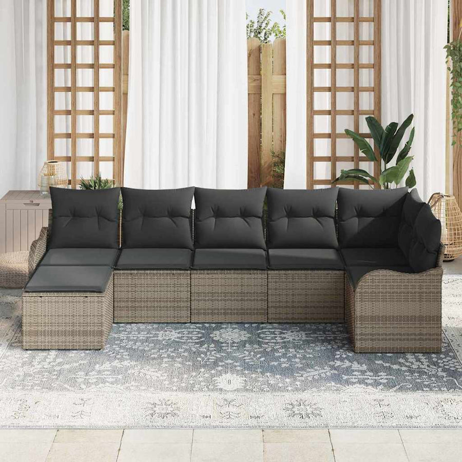 Tuin Sofa Set met opslag 7 pcs Grijs poly rattan
