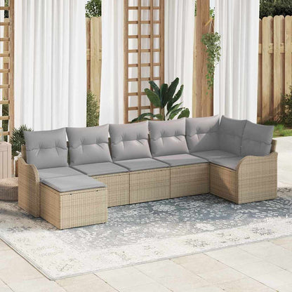 Tuin Sofa Set Met Kussen 7 Pcs Poly Riet beige en lichtgrijs zonder tafel