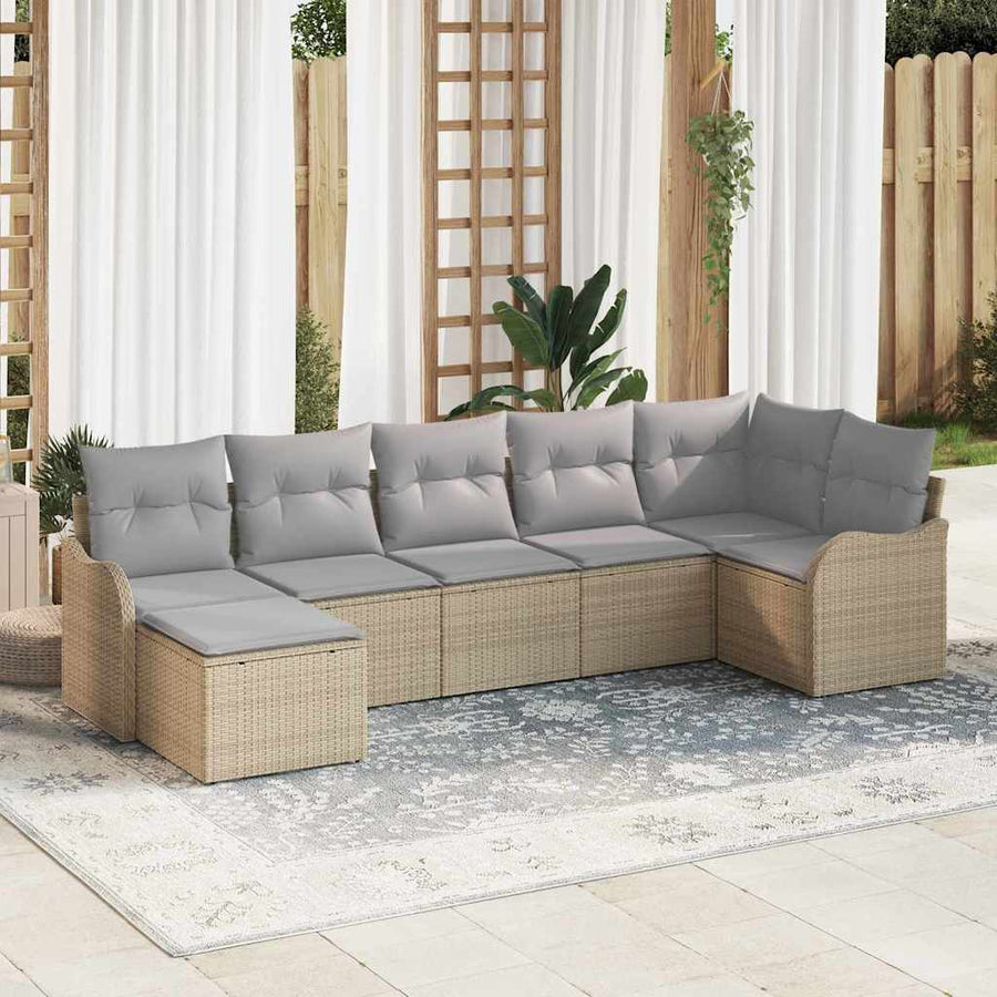 Tuin Sofa Set Met Kussen 7 Pcs Poly Riet beige en lichtgrijs zonder tafel