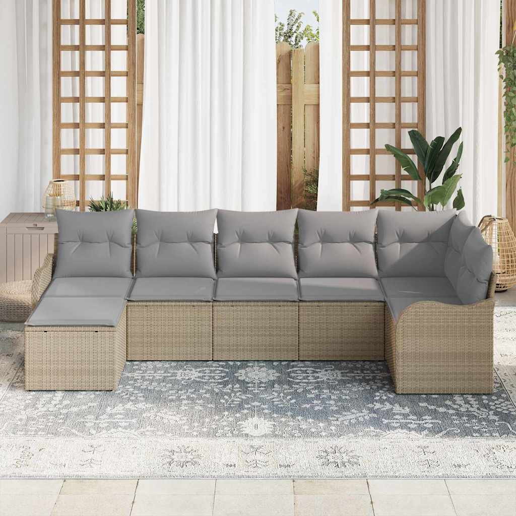Tuin Sofa Set Met Kussen 7 Pcs Poly Riet beige en lichtgrijs zonder tafel