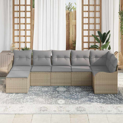 Tuin Sofa Set Met Kussen 7 Pcs Poly Riet beige en lichtgrijs zonder tafel