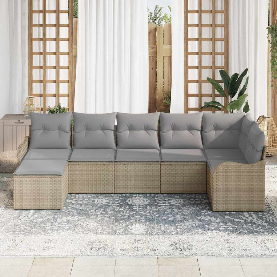 Tuin Sofa Set Met Kussen 7 Pcs Poly Riet beige en lichtgrijs zonder tafel