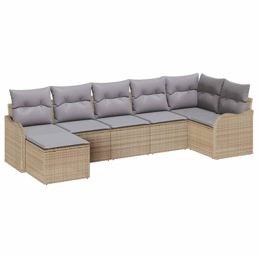 Tuin Sofa Set Met Kussen 7 Pcs Poly Riet beige en lichtgrijs zonder tafel
