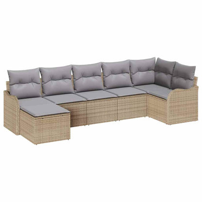 Tuin Sofa Set Met Kussen 7 Pcs Poly Riet beige en lichtgrijs zonder tafel