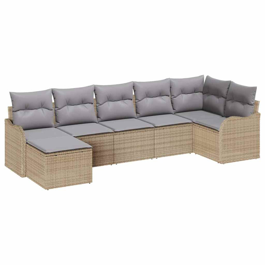 Tuin Sofa Set Met Kussen 7 Pcs Poly Riet beige en lichtgrijs zonder tafel