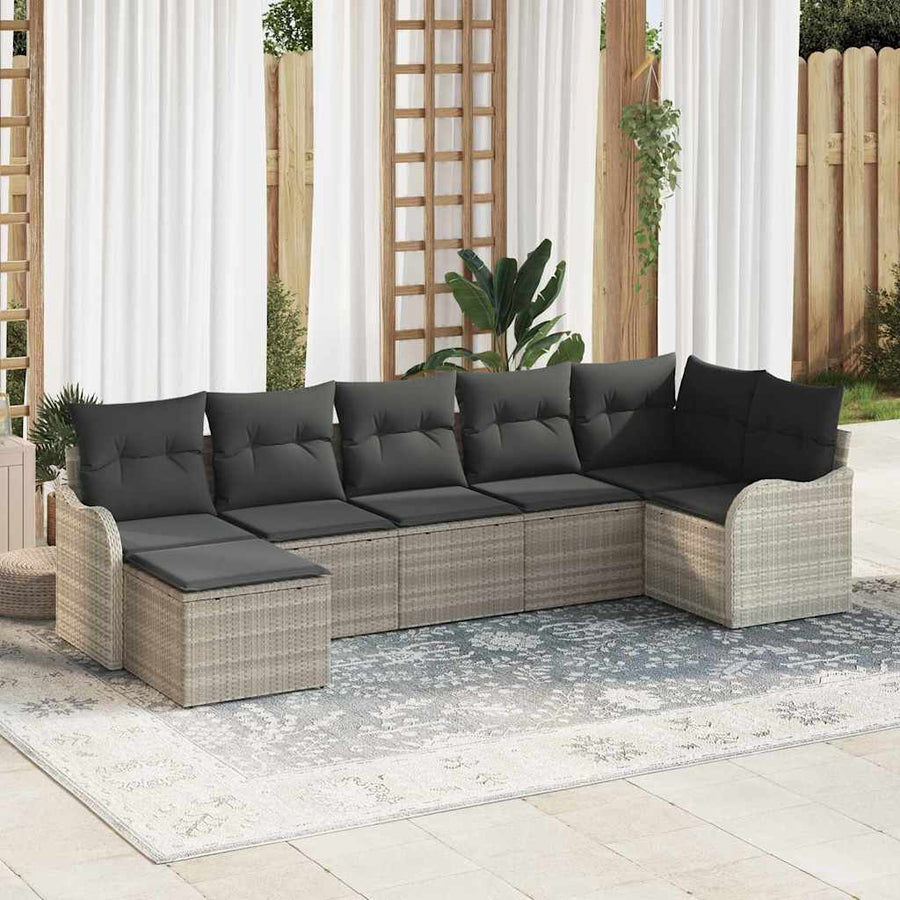 Tuin Sofa Set met kussen 7 pcs Lichtgrijs Poly riet