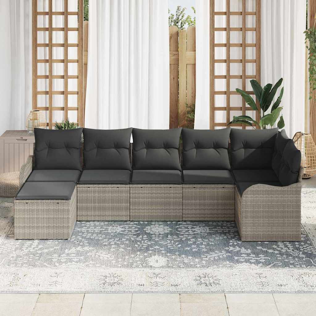 Tuin Sofa Set met kussen 7 pcs Lichtgrijs Poly riet