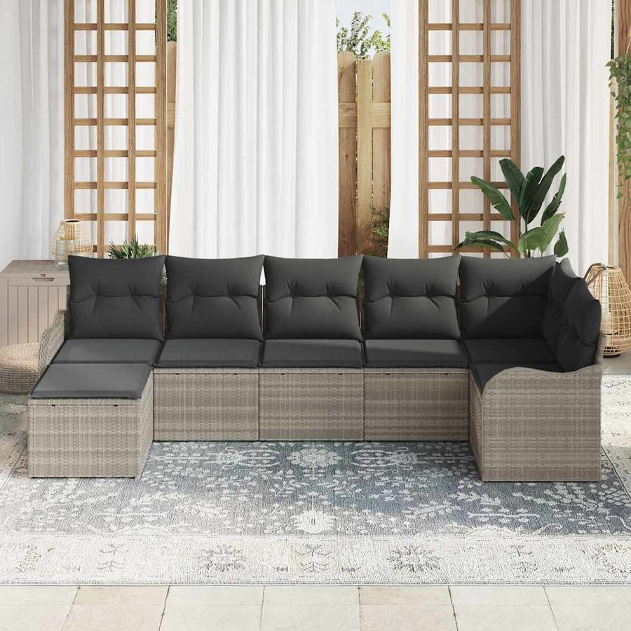 Tuin Sofa Set met kussen 7 pcs Lichtgrijs Poly riet