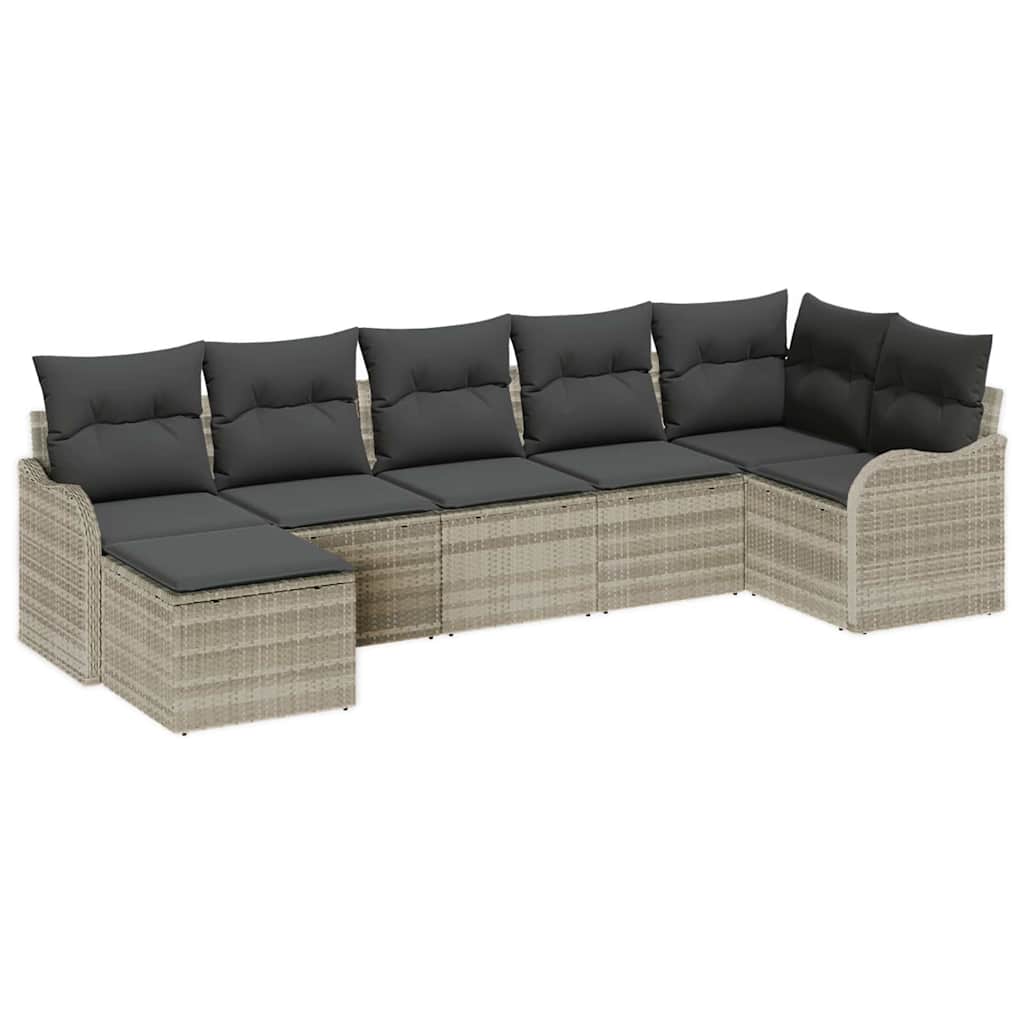 Tuin Sofa Set met kussen 7 pcs Lichtgrijs Poly riet