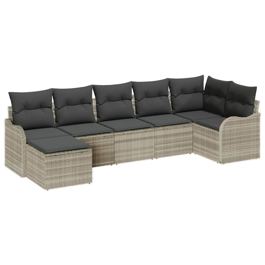 Tuin Sofa Set met kussen 7 pcs Lichtgrijs Poly riet