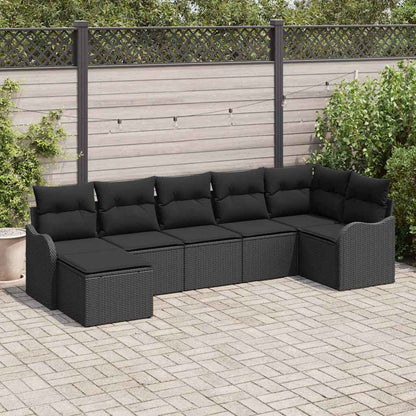Tuin Sofa Set met kussen 7 pcs Zwart Poly riet